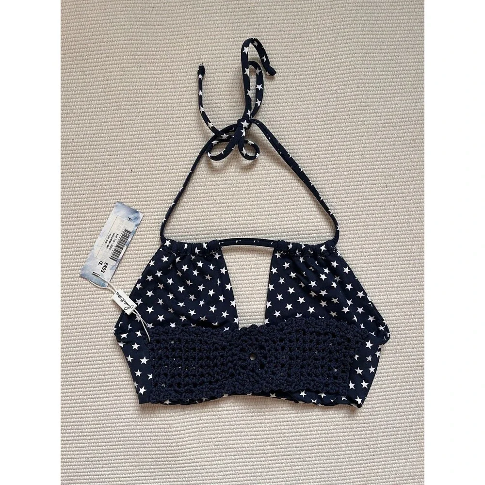 Frankies Bikinis Koa Halter Bikini Top in Navy Stars Size XS NEW!